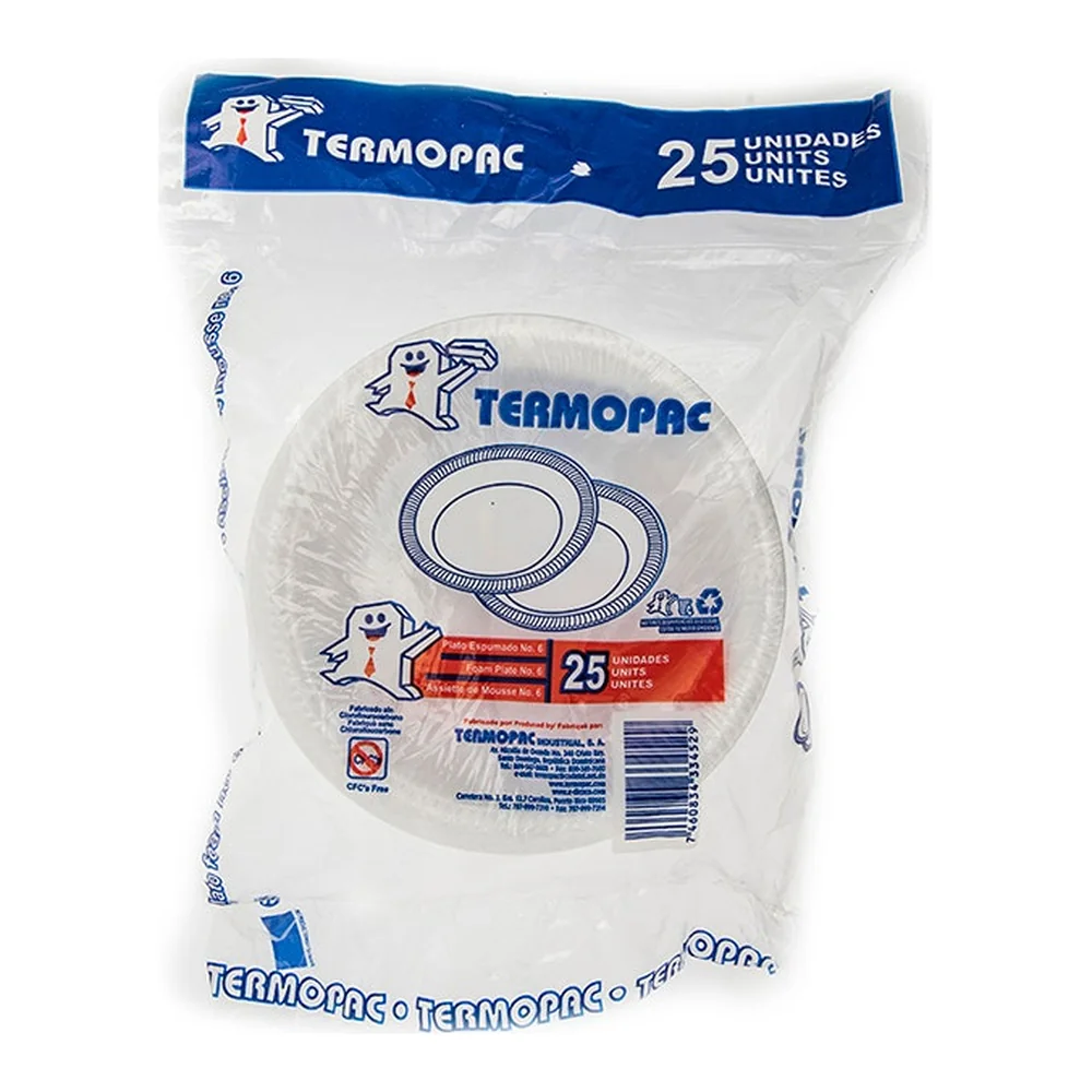 Platos N. 6 Llanos 6" paq. 25/1 Termopac
